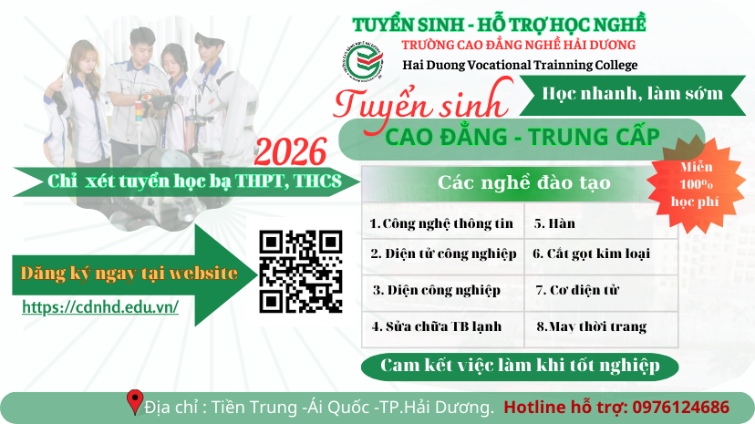 Tuyển sinh hệ 9 +tại trường cao đẳng nghề Hải Dương