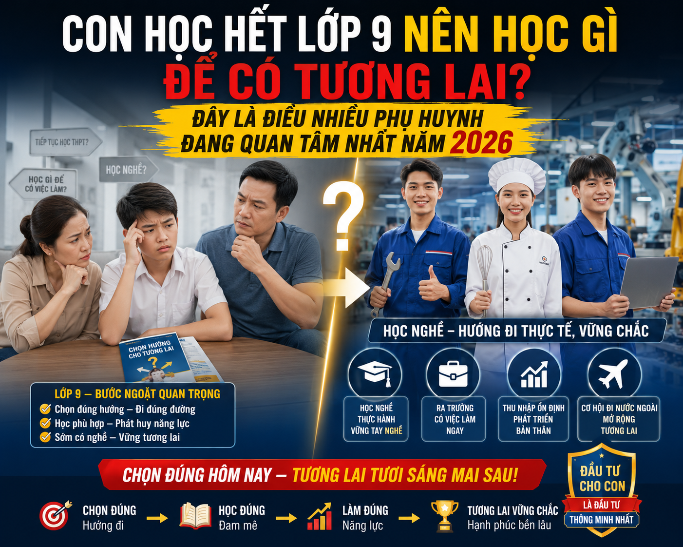Con học hết lớp 9 nên học nghề gì