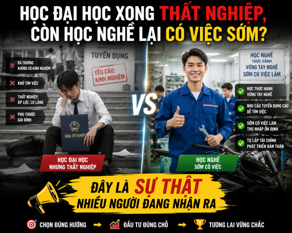 HỌC ĐẠI HỌC XONG THẤT NGHIỆP, CÒN HỌC NGHỀ LẠI CÓ VIỆC SỚM