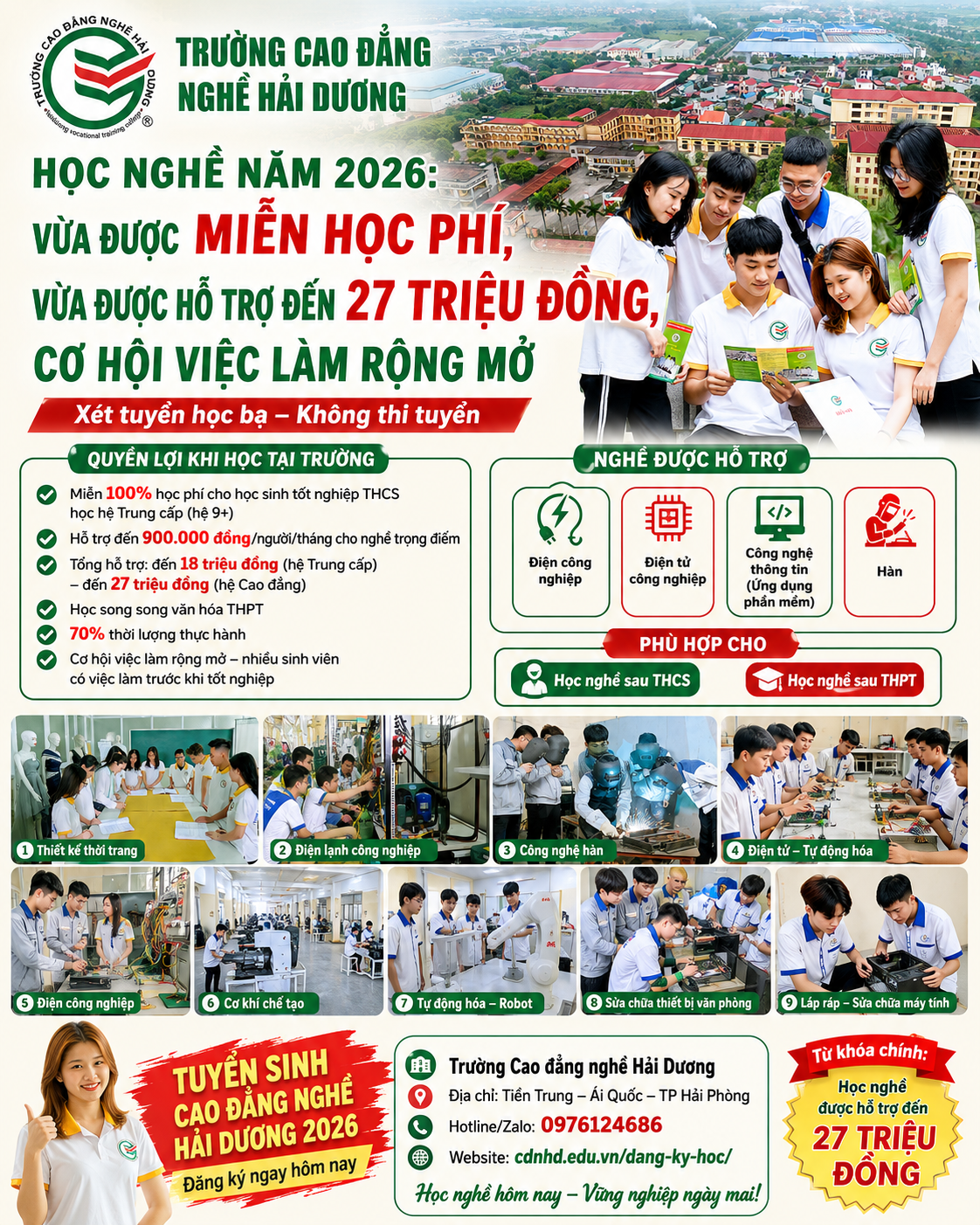 HỌC NGHỀ NĂM 2026: VỪA ĐƯỢC MIỄN HỌC PHÍ, VỪA ĐƯỢC HỖ TRỢ ĐẾN 27 TRIỆU ĐỒNG, CƠ HỘI VIỆC LÀM RỘNG MỞ
